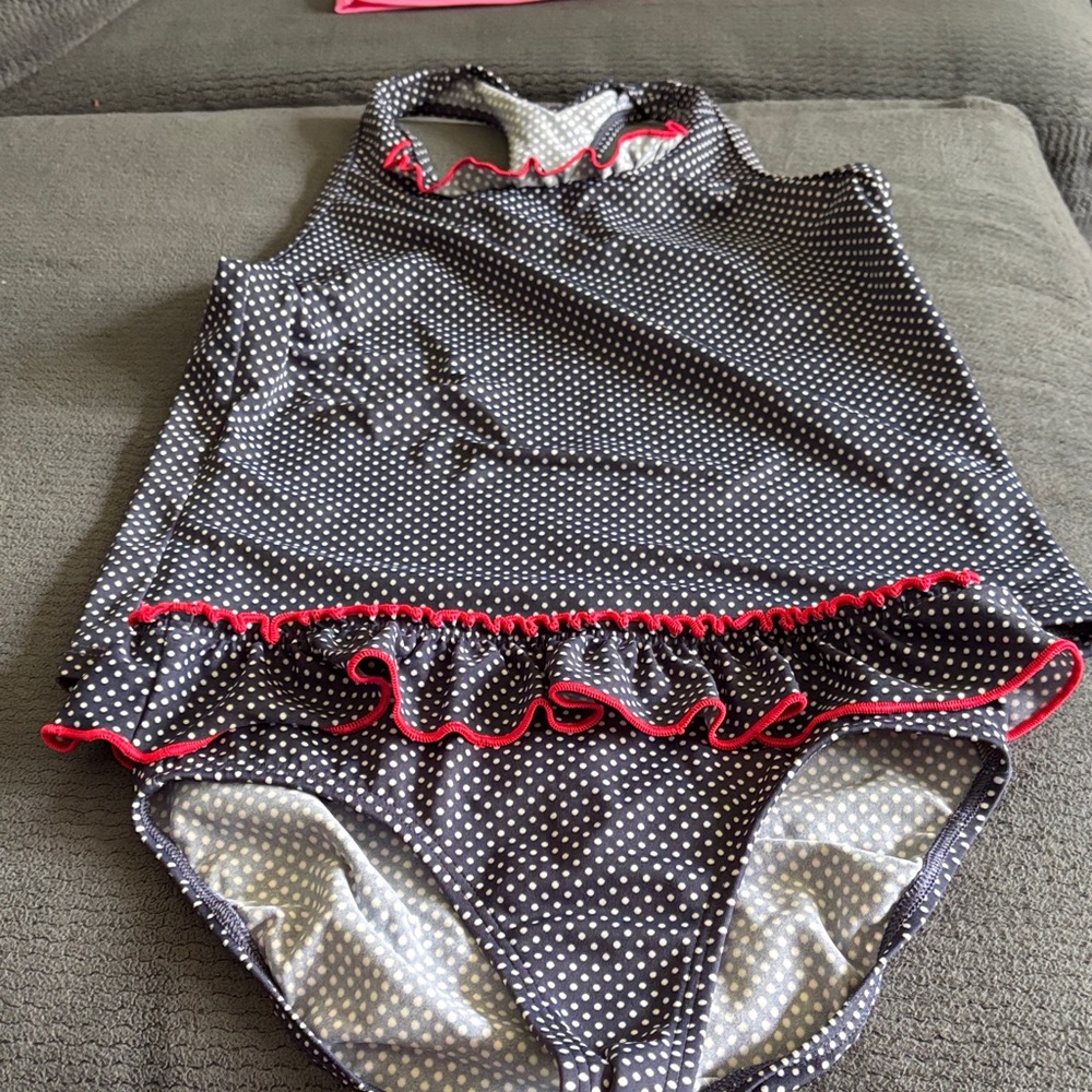 Lands' End Kids Navy Polka Dot Swimsuit